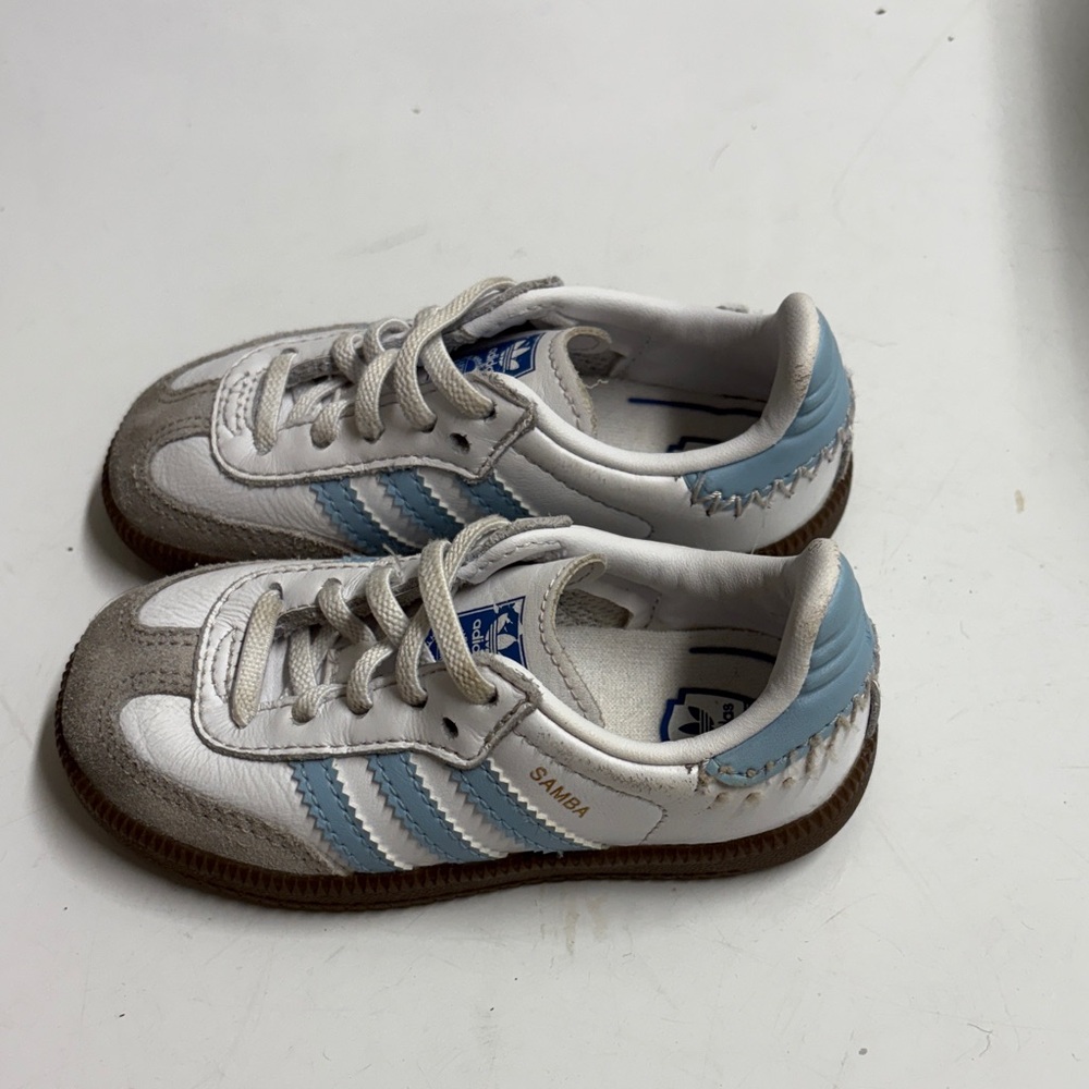 Adidas Kids Samba White and Light Blue Sneakers